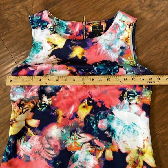 Worthington Womens Vibrant Colorful Flower Sheath Zip Back Sleeveless Dress Sz S - Picture 7 of 9